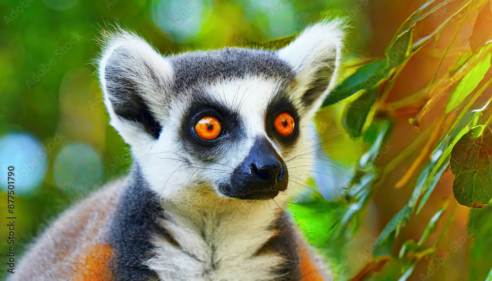 Lemur looking, Ring-tailed lemur Lemur catta wild portrait Lemur looking, Ring-tailed lemur Lemur catta wild portrait