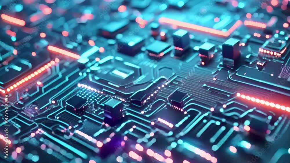 Electronic circuit board close up. Central Computer Processors CPU concept. Ai computer data center render. Generated video. Electronic circuit board close up. Central Computer Processors CPU concept. Ai computer data center render. Generated video.