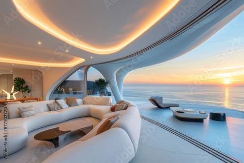 The couch is surrounded by several other pieces of furniture