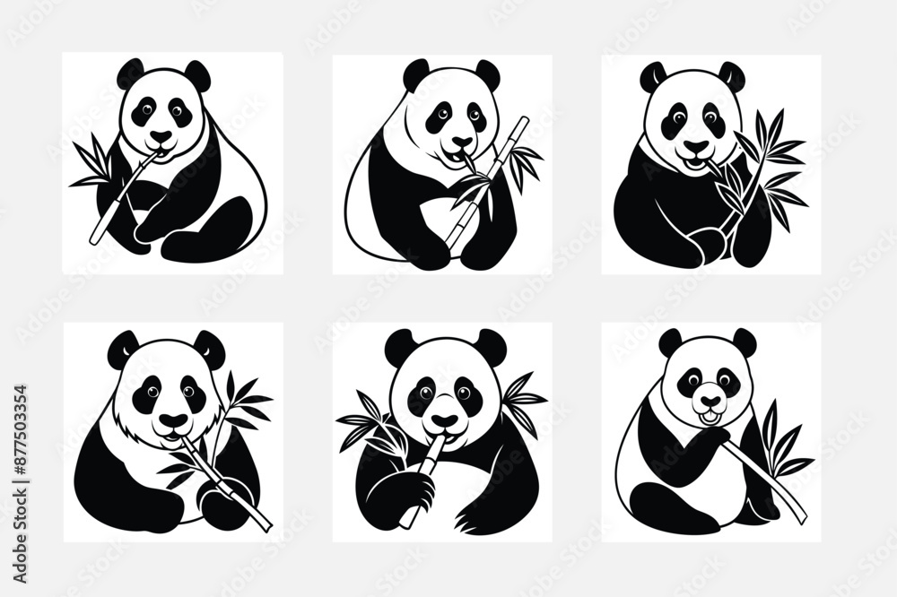 Fototapeta premium Eating panda simple illustration silhouette set