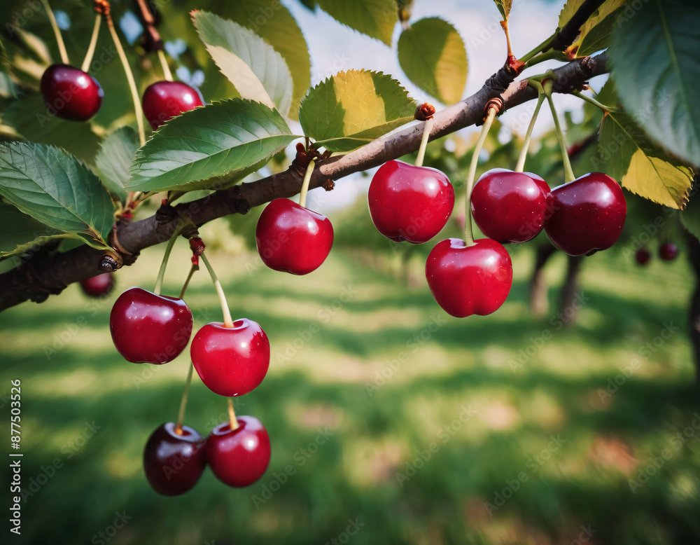 Sweet and appetising cherries in a sunny orchard, Słodkie i apetyczne wiśnie w słonecznym sadzie Sweet and appetising cherries in a sunny orchard, Słodkie i apetyczne wiśnie w słonecznym sadzie