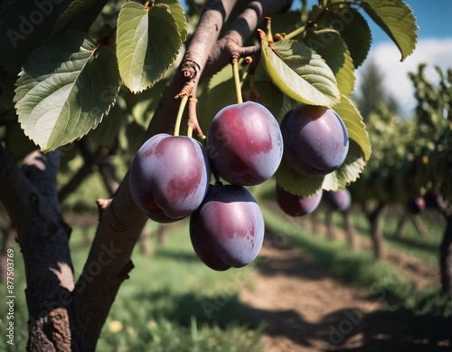 Sweet and appetising plums in a sunny orchard, Słodkie i apetyczne śliwki w słonecznym sadzie photo