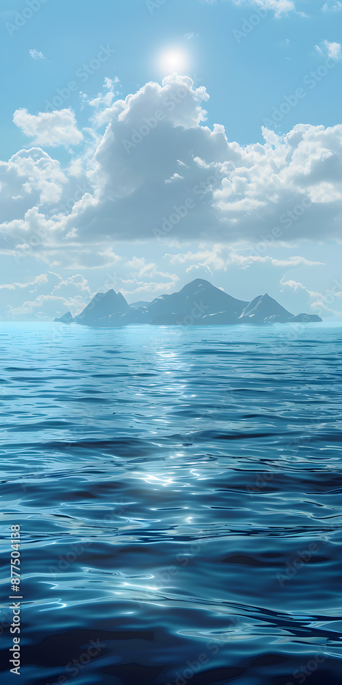A tranquil ocean scene with distant islands on the horizon.
A tranquil ocean scene with distant islands on the horizon.