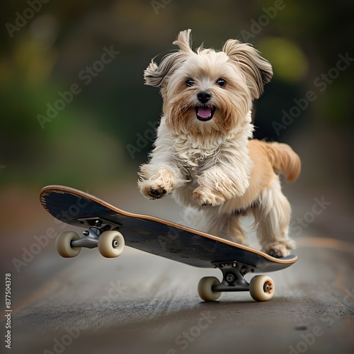 Lhasa Apso dog skateboarding photo