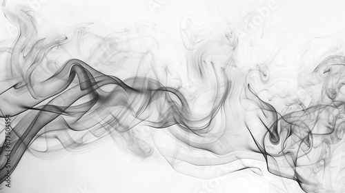 Black smoke swirls and flows against a white backdrop