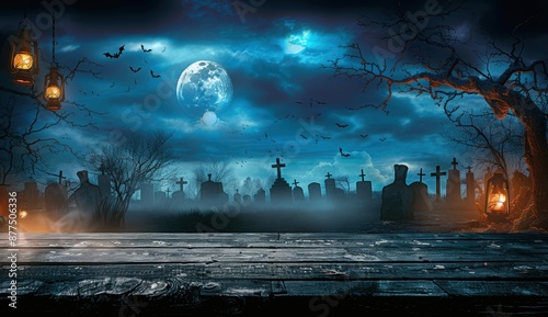 Spooky halloween background with empty wooden planks  © BOTAHRY DEX