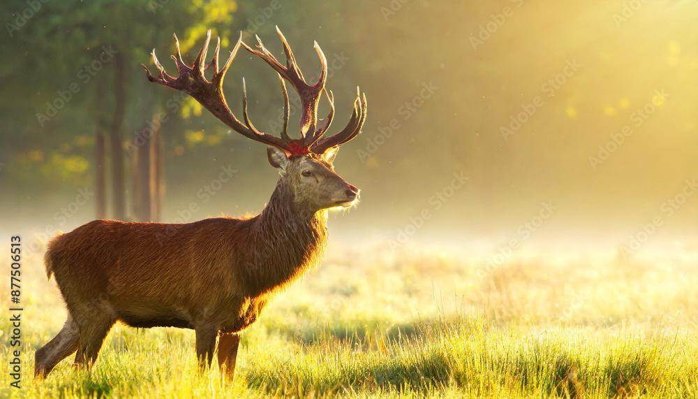 red deer in morning sun