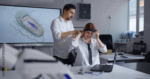 Measuring Brain Activity By Laptop And Special Program In Classroom, Biology Lesson In School photo