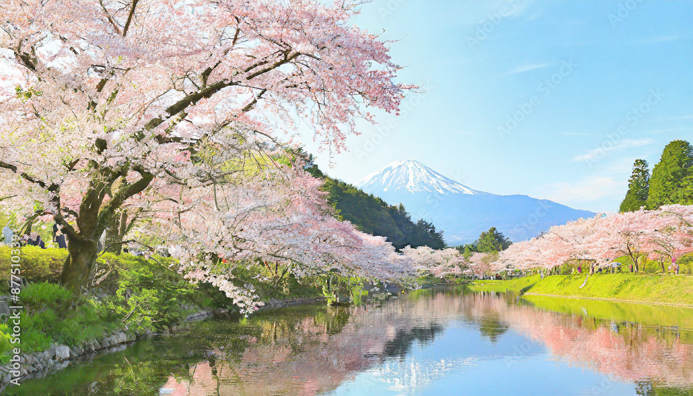 Spring banner, branches of blossoming cherry against background of blue sky and butterflies on nature outdoors. Pink sakura flowers, dreamy romantic image spring, landscape panorama, copy space. Spring banner, branches of blossoming cherry against background of blue sky and butterflies on nature outdoors. Pink sakura flowers, dreamy romantic image spring, landscape panorama, copy space.