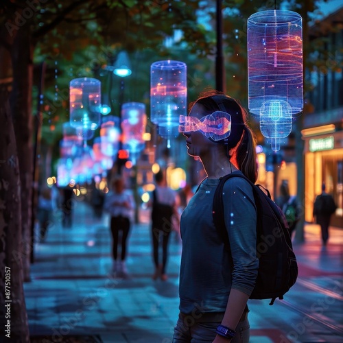 Futuristic Auracast Earbuds - Illuminated Technology in Public Space with Copyspace