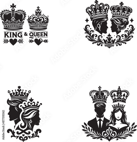 King and Queen Crown Silhouette Vector Illustration