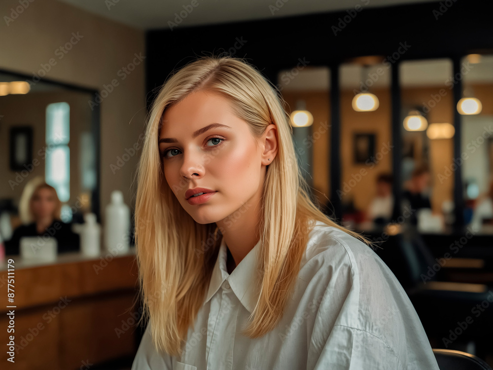Portrait of a young blonde at a hairdresser Portrait of a young blonde at a hairdresser