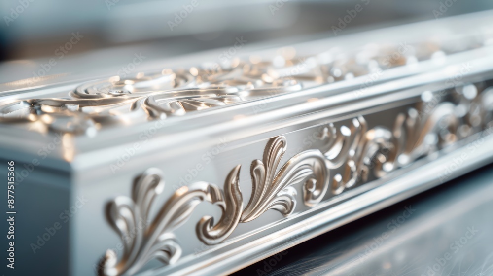 Precision fabrication of intricate metal components, focus on detailed engravings, high-res, no people, focus cover all object Precision fabrication of intricate metal components, focus on detailed engravings, high-res, no people, focus cover all object