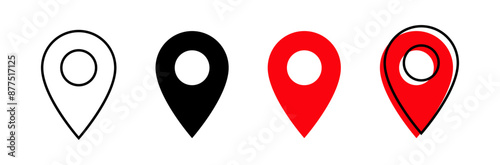 Location icon set, Map pin place marker. location pointer icon symbol in flat style. Red Location pin icon, Navigation sign