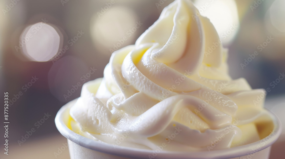 A close-up of a luscious swirl of soft-serve ice cream against a softly blurred background, intensifying its sweet and creamy appeal. A close-up of a luscious swirl of soft-serve ice cream against a softly blurred background, intensifying its sweet and creamy appeal.