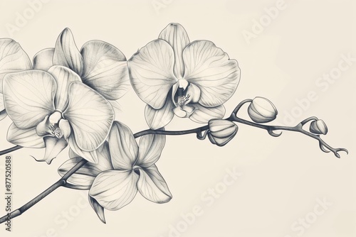 Elegant Black and White Orchid Illustration photo