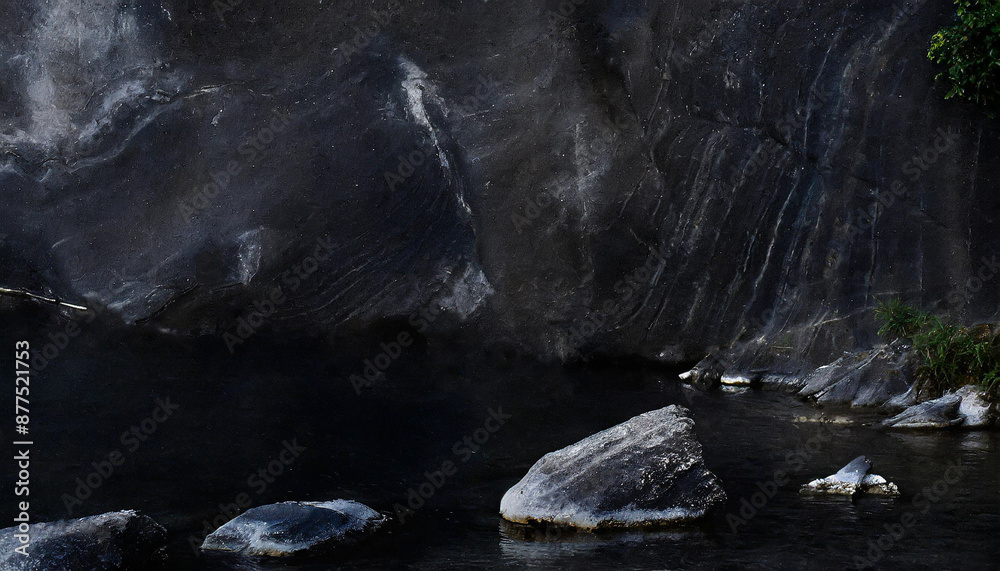 Fototapeta premium Black dark black grunge textured concrete stone wall background