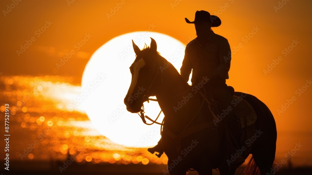 A man riding a horse in front of the sun, AI A man riding a horse in front of the sun, AI