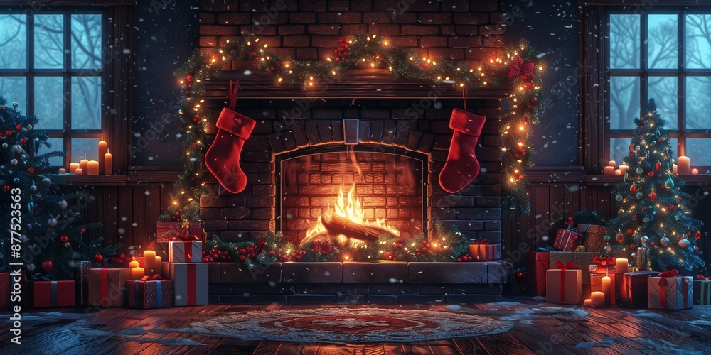 Nostalgic Holiday Hearth Scene, generative ai Nostalgic Holiday Hearth Scene, generative ai
