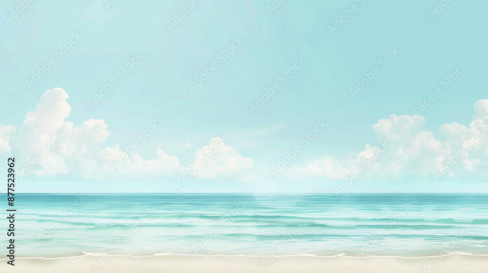 Obraz premium A minimalist, tranquil beach scene with clear turquoise waters and a bright sky, evoking peace and simplicity.