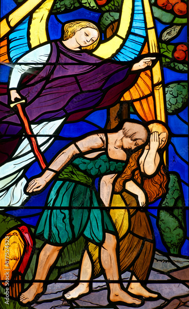 Adam and Eve expelled from paradise. Adam et Ève expulsés du paradis. Adam and Eve expelled from paradise. Adam et Ève expulsés du paradis.