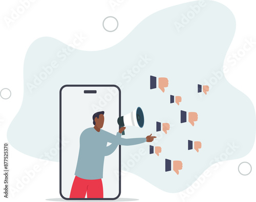 Internet hater, angry social media, dislike or negative feedback from remote work, cyber bullying concept.flat design.illustration with people.