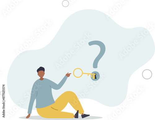 Key to unlock answer for problem and questions, solution or reason to solve problem, wisdom or understanding concept.flat design.illustration with people.