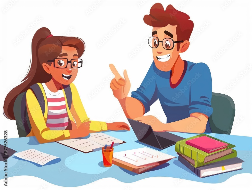 a teacher and student working together, educational support, realistic rendering, isolated on white background a teacher and student working together, educational support, realistic rendering, isolated on white background