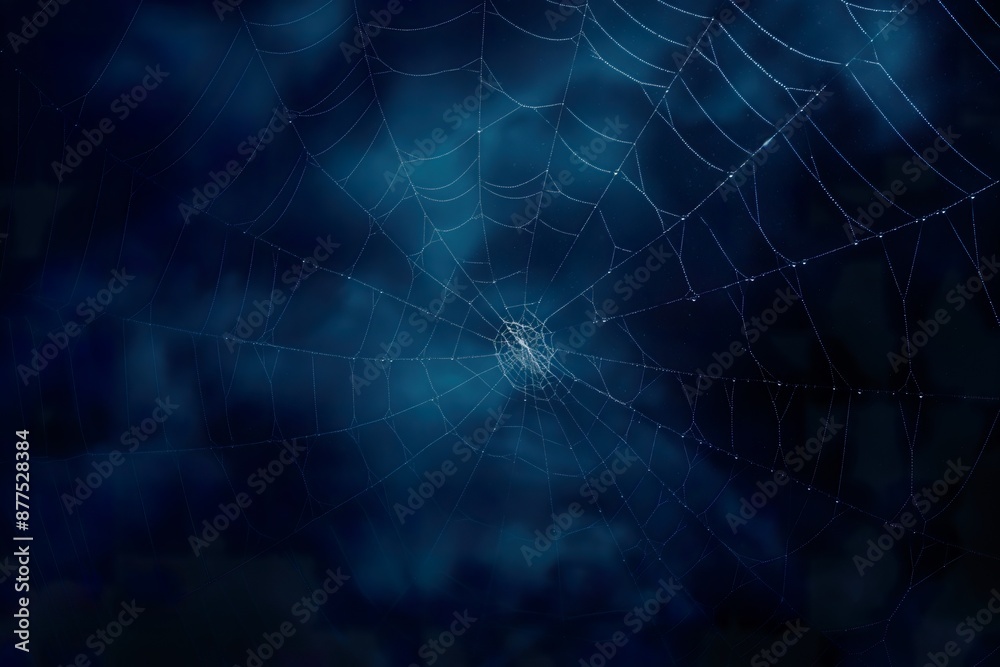 Fototapeta premium Spider web on dark blue background with copy space. Halloween concept.