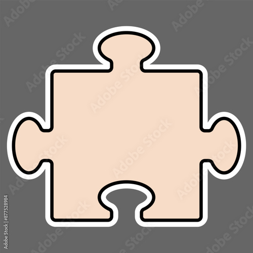 Puzzle sticker. Sticker for illustration in beige color with white outline. Sticker for printing. Puzzle for scrapbooking, notebook decoration. Isolated on gray background.