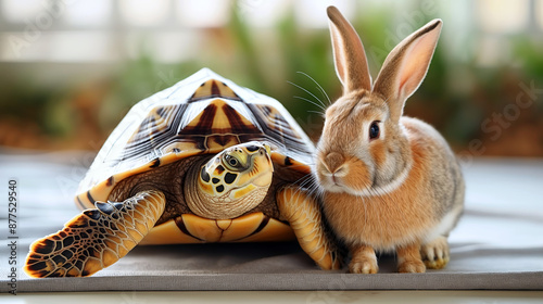 Turtle and Rabbit Companionship © Yimixing