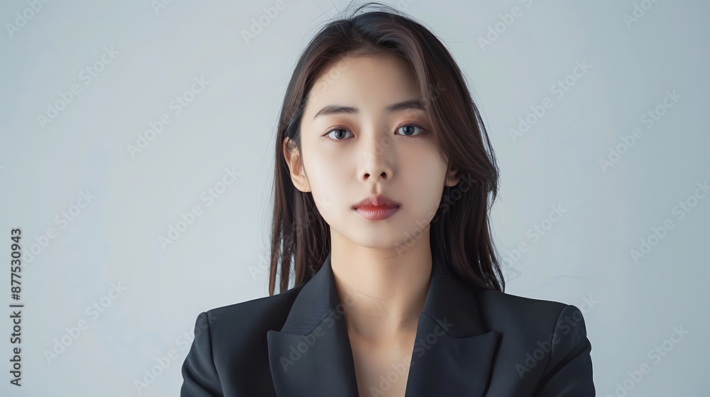 Professional Asian woman, Korean makeup, straight hair, business suit, standing confidently, white background. 32k, full ultra HD, high resolution Professional Asian woman, Korean makeup, straight hair, business suit, standing confidently, white background. 32k, full ultra HD, high resolution