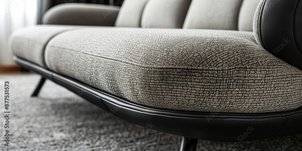 Obraz premium Detailed close-up of a sofa's back and armrests, showcasing modern design and high-quality materials for a luxurious touch. 