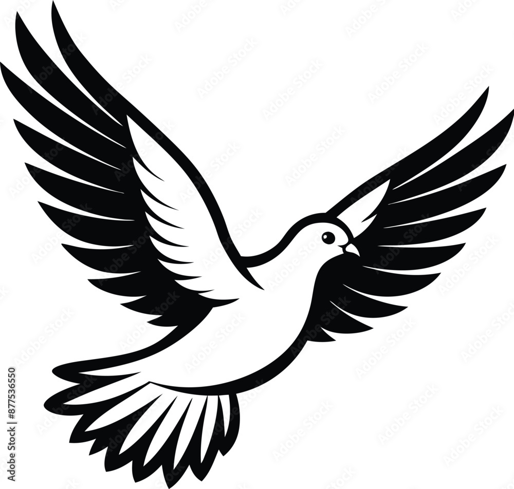 Obraz premium Majestic Flying Pigeon White EPS, Graceful Bird Silhouette Vector Illustration for Design Projects