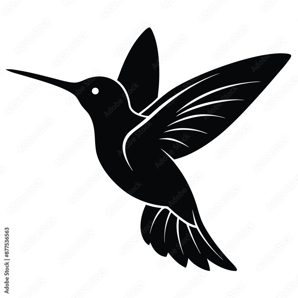 Obraz premium Elegant Black Hummingbird Silhouette on White Background EPS, Detailed Bird Vector Illustration for Design Projects