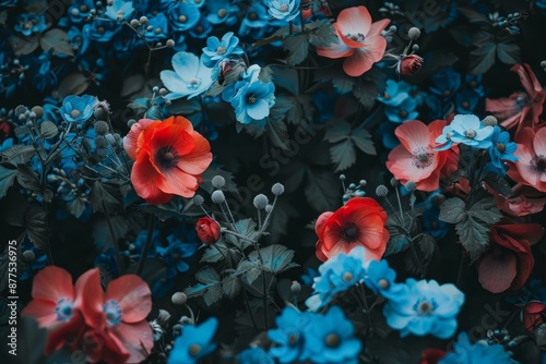 Wallpaper Mural Red poppies are blooming among blue flowers in a lush garden Torontodigital.ca