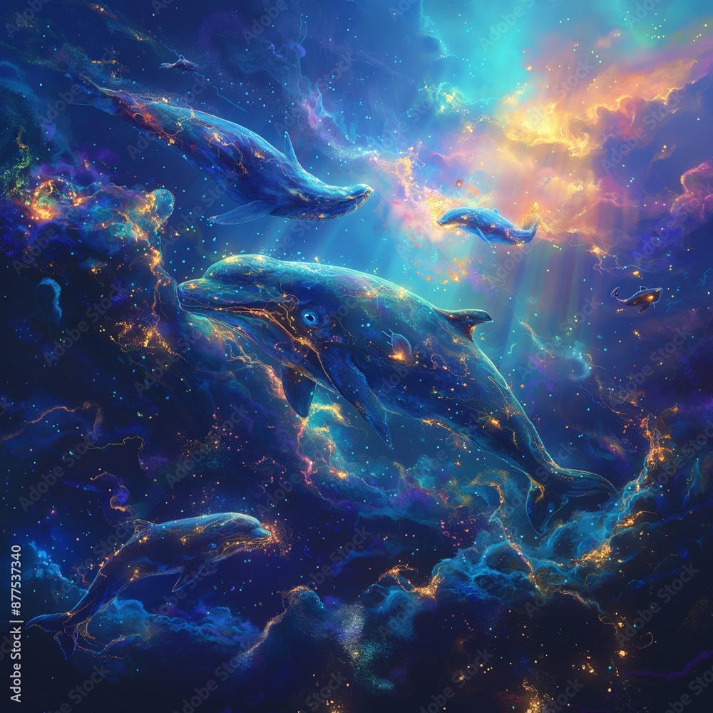 Fototapeta premium Cosmic Whales