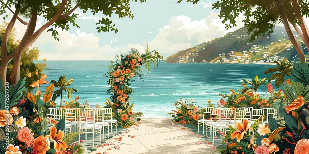 Fotografie Colorful Nuptials by the Ocean, generative ai
