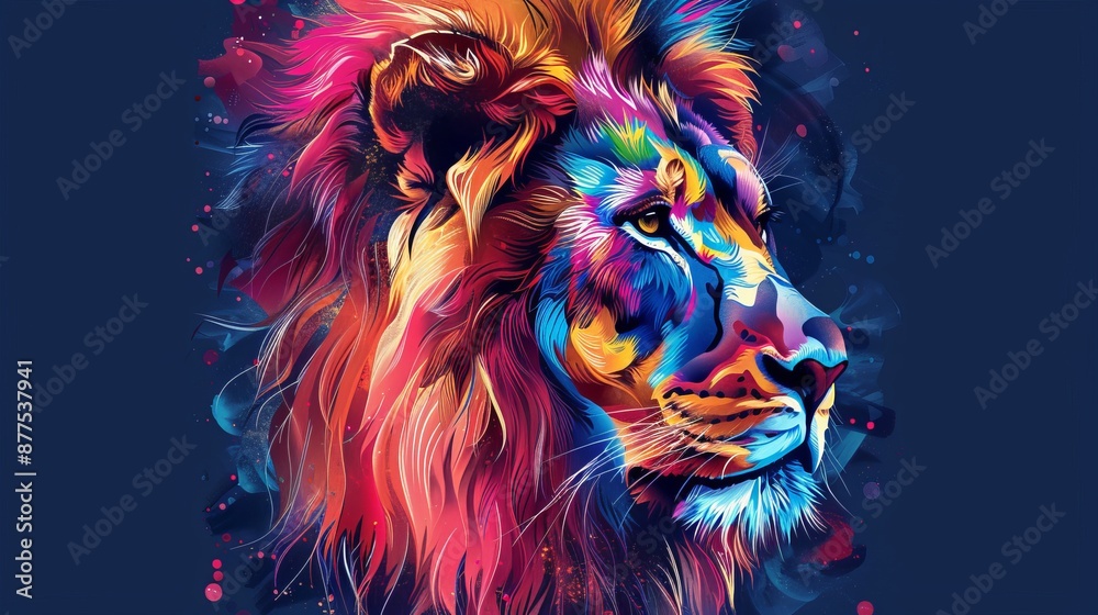 Fototapeta Colorful lion head in pop art style.