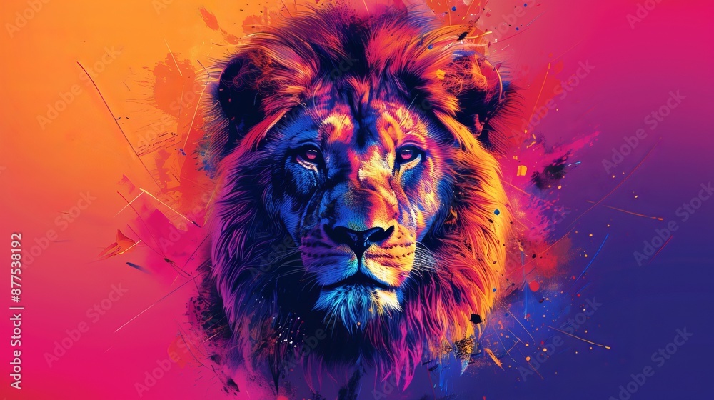 Naklejka premium Portrait of a lion's head in pop art style.