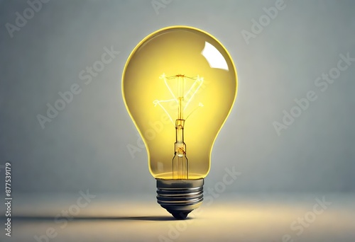 Glowing Light bulb on grey background.