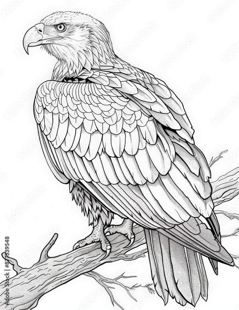 Fototapeta premium Detailed Eagle Coloring Page in Light Grayscale for Realistic Artwork enthusiasts.
