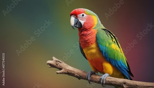 A vibrant scarlet macaw perches on a branch in the lush green tropics © Andrey