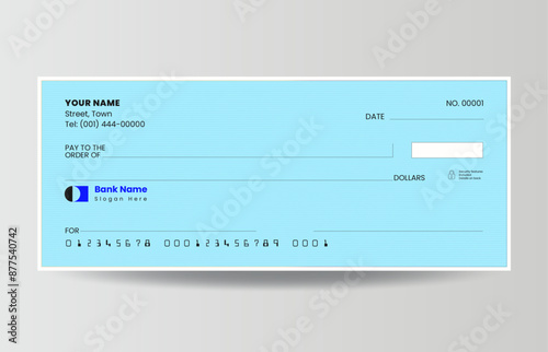 Bank check, bank check vector, blank money cheque, chequebook template