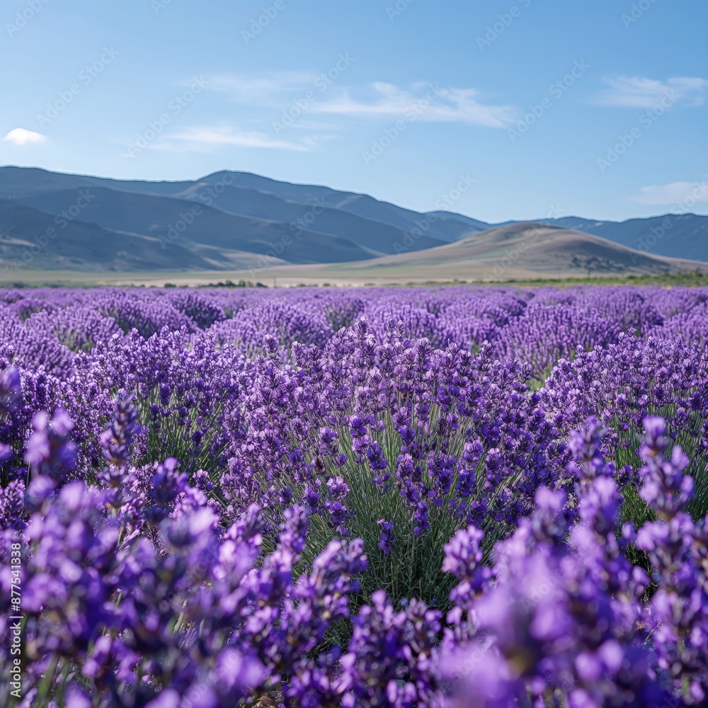 Naklejka premium Expansive Lavender Field with Hills