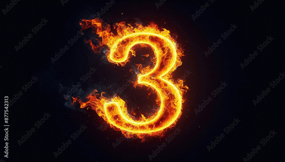 The number 3 is depicted in vibrant, glowing flames The number 3 is depicted in vibrant, glowing flames