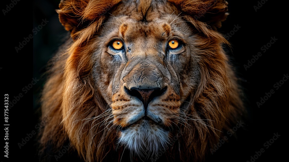 Naklejka premium Isolated image: lion on a black background.