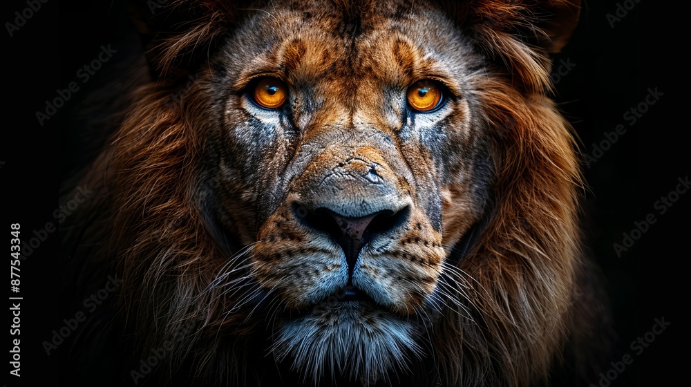 Naklejka premium Isolated image of a lion on a black background