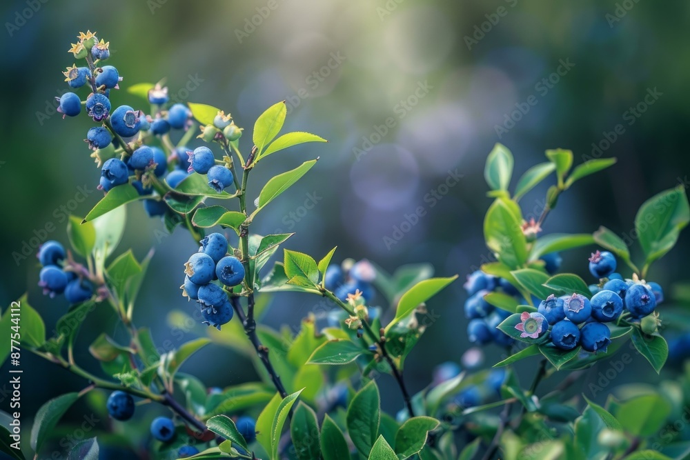 Blueberry branches laden with ripe blueberries growing in a fruit orchard Blueberry branches laden with ripe blueberries growing in a fruit orchard