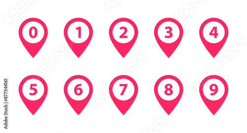 Location pin icon with number set
